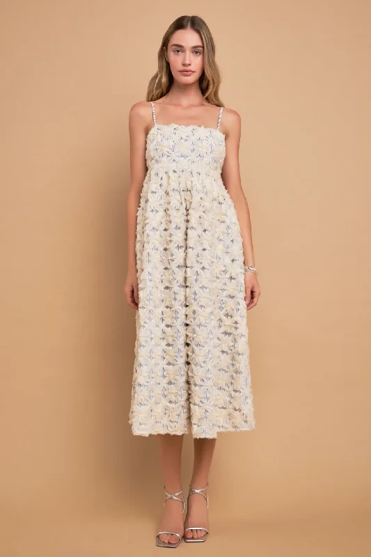 Ribbon Embroidery Puff Dress