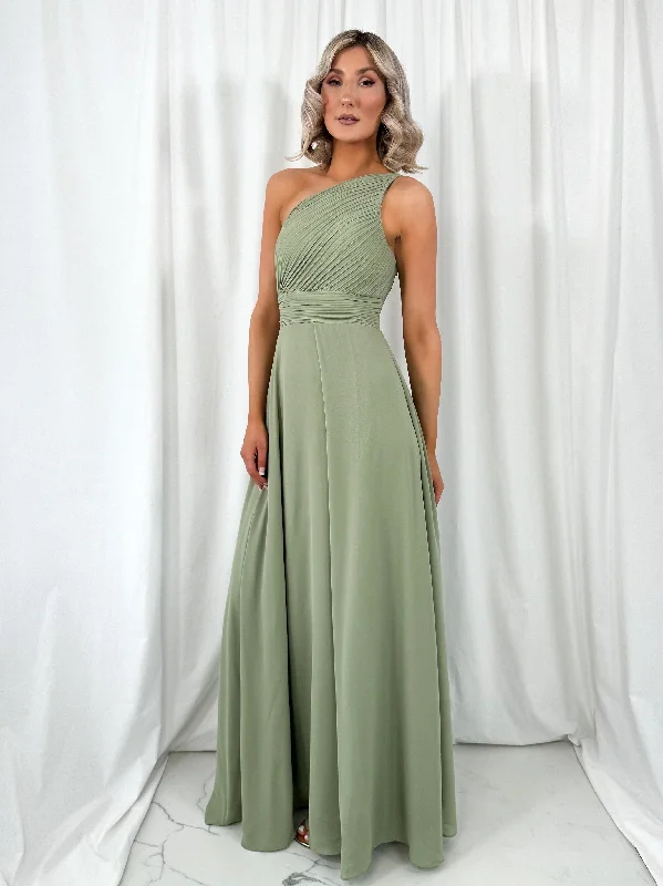 Tracy One Shoulder Draped Top Maxi Dress - Sage Green