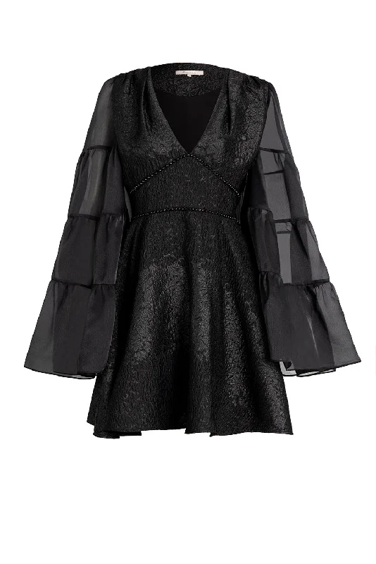 Fashion-forward styles that make a statement   Black Flare Sleeve Knitting Decoration Dress