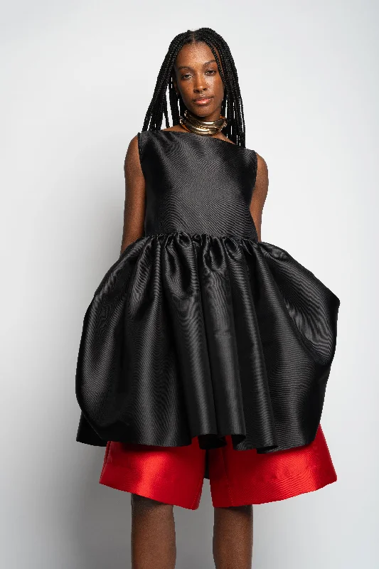 Sustainable fashion for stylish women   BLACK SHORT SLEEVELESS PUFF DRESS