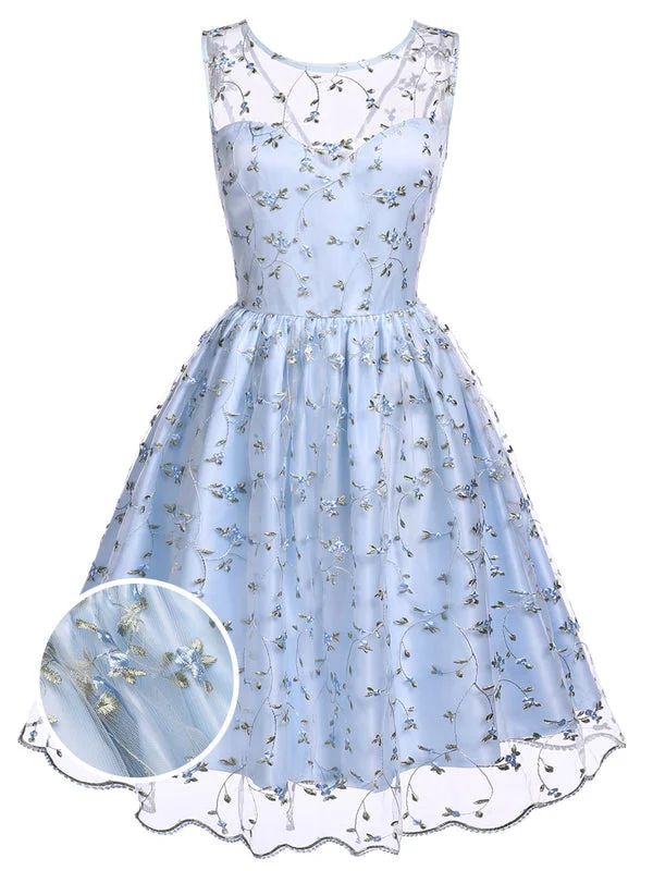 Versatile fashion options for every occasion Blue 1950s Floral Embroidery Lace Dress Versatile fashion options for every occasion Blue 1950s Floral Embroidery Lace Dress