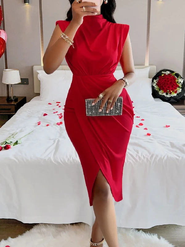 Chic and comfortable clothing for busy women   Cutout Slit Mock Neck Sleeveless Dress