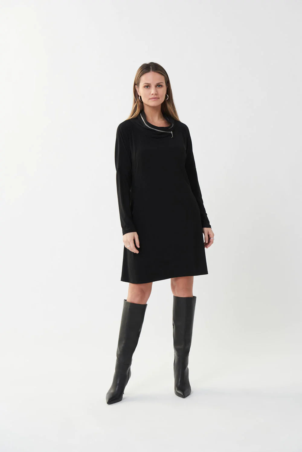 Fashionable, yet affordable women’s apparel   Joseph Ribkoff Black Zip Accent Dress