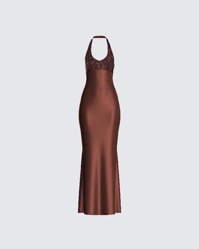 Uncover unique pieces for your perfect wardrobe   Leana Brown Halter Dress
