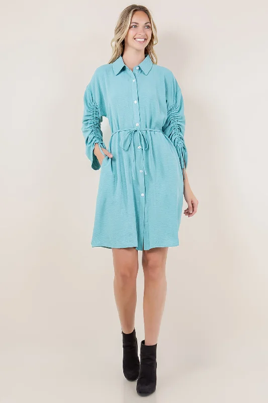 Designer-inspired women’s fashion at affordable prices LS RUCHED BUTTON FRONT DRESS - D3530-AFLW-ALOE Designer-inspired women’s fashion at affordable prices LS RUCHED BUTTON FRONT DRESS - D3530-AFLW-ALOE