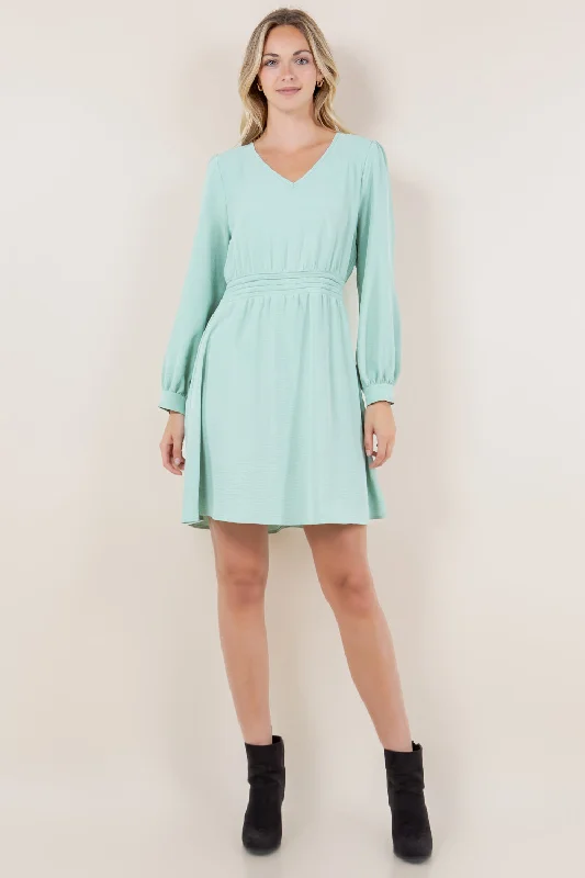Cozy women’s clothing for the colder months LS V NECK PLEATED WAIST ALINE DRESS - D3458-AFLW Cozy women’s clothing for the colder months LS V NECK PLEATED WAIST ALINE DRESS - D3458-AFLW