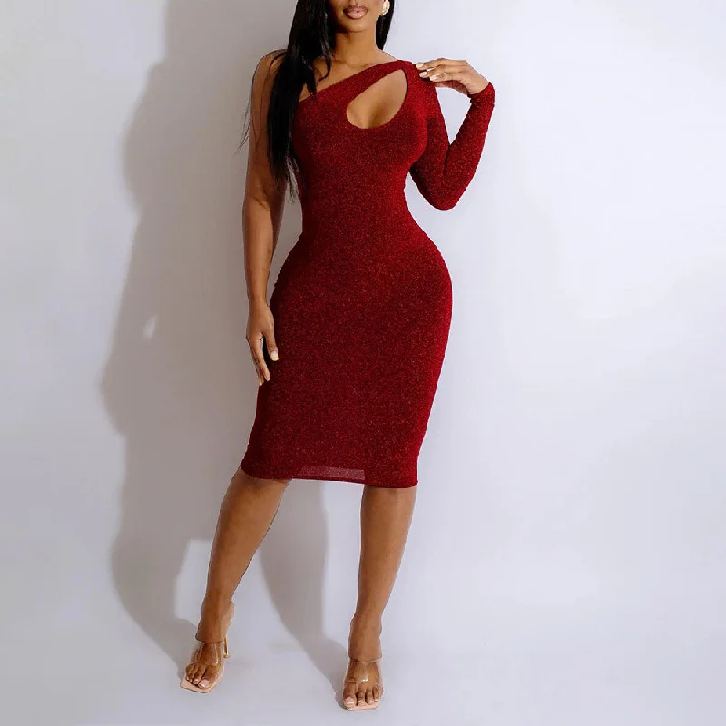 Comfortable yet stylish outfits for women on the go MALYBGG Tight-Fitting Dress with Asymmetric Shoulder Hollowed-Out Design and Single Sleeve 6841LY Comfortable yet stylish outfits for women on the go MALYBGG Tight-Fitting Dress with Asymmetric Shoulder Hollowed-Out Design and Single Sleeve 6841LY