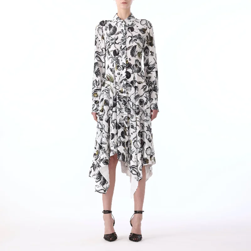 Luxurious fabrics and modern designs for women MARINE PRINT ASYMMETRIC L/S SILK CDC DRESS Luxurious fabrics and modern designs for women MARINE PRINT ASYMMETRIC L/S SILK CDC DRESS