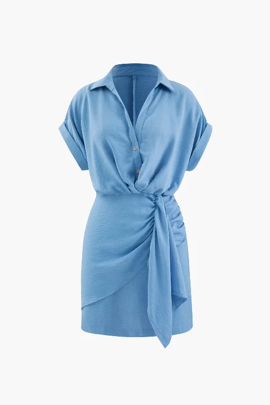 Ruched Detail Mini Shirt Dress