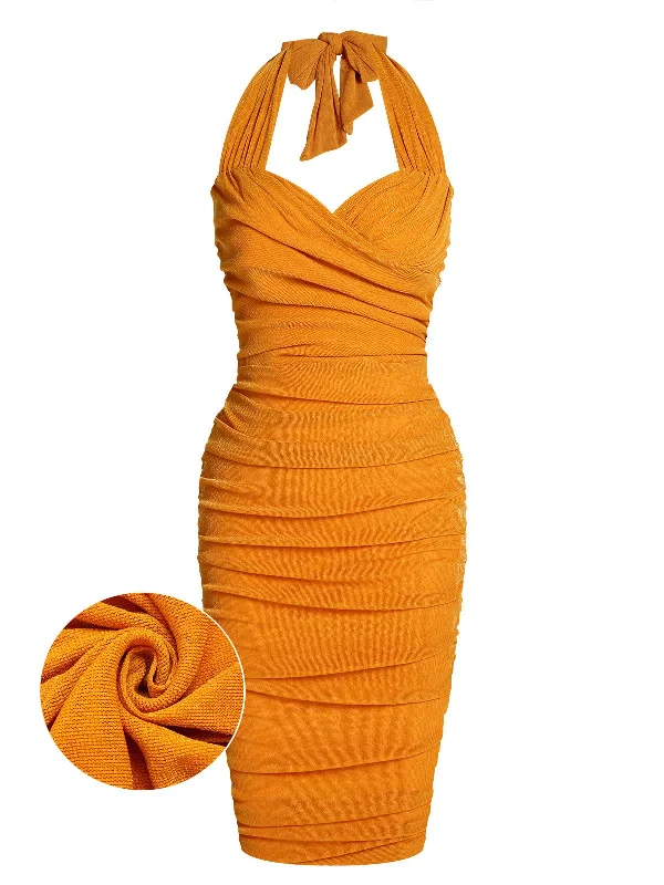 Confidence-boosting clothing for women   Orange 1960s Solid Folds Halter Pencil Dress