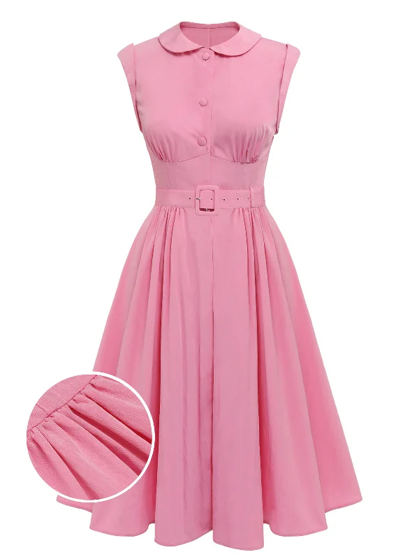 Discover the latest trends in women’s fashion   Pink 1950s Doll Collar Solid Dress