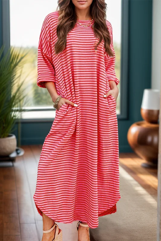 Perfect fashion pieces for the busy woman   Pocketed Striped Half Sleeve Tee Dress