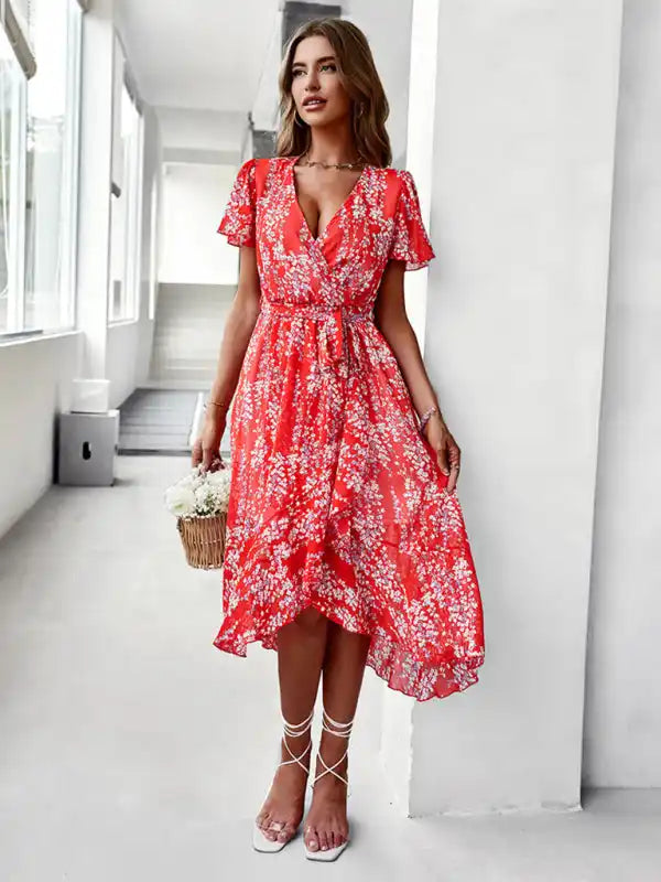 Casual yet chic women’s outfits for work or play   Printed Flowy Dress Sexy Holiday Swing dress