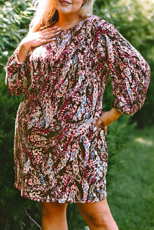 Timeless clothing pieces every woman should own   Red Blackish Plant Print Balloon Sleeve Curvy Dress