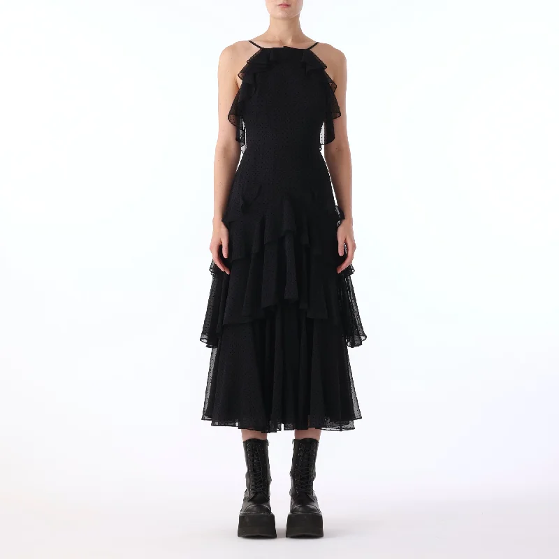A perfect wardrobe for fashionable women   S/L HIGH NECK DRESS w/ RUFFLE DETAIL