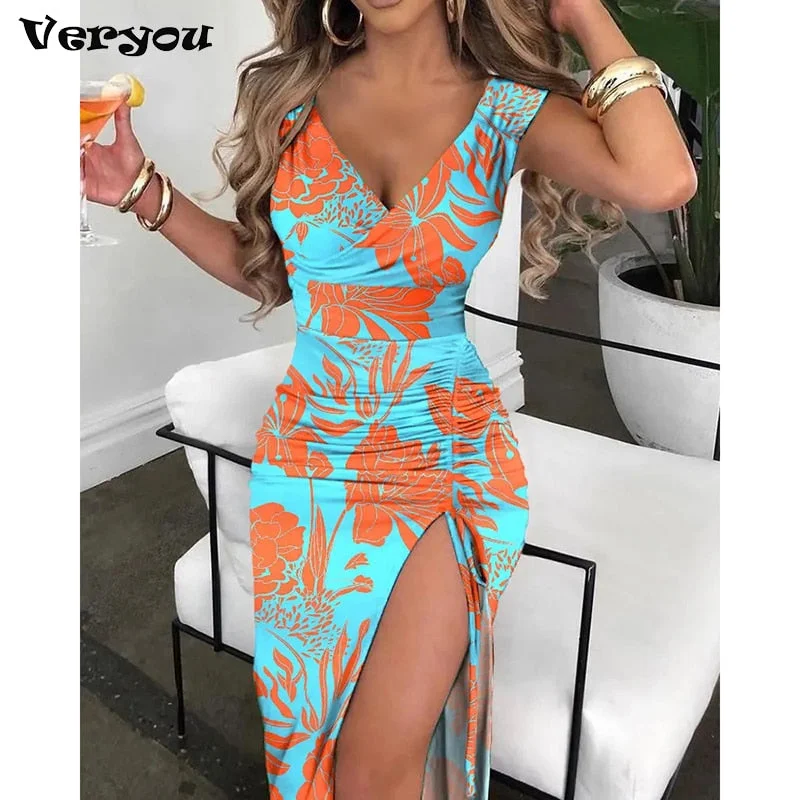 Elegant evening wear for special events   Summer V-Neck Vintage Flower Print Dress