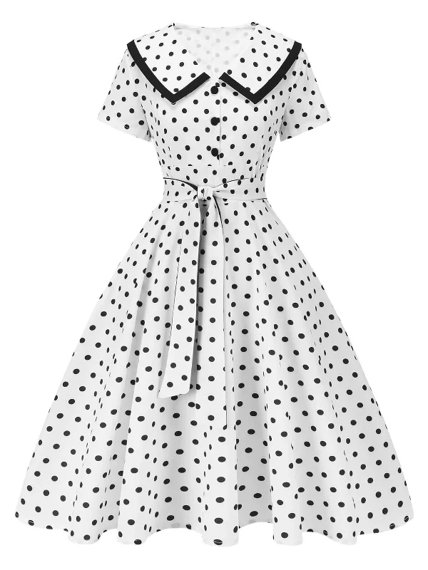 Versatile outfits to transition from day to night   White 1940s Polka Dot Lapel Dress