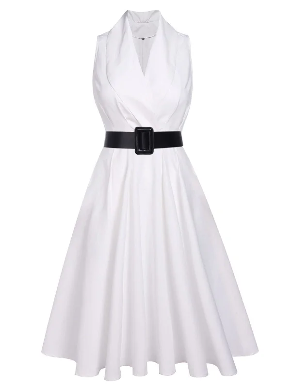 Everyday essentials for a stylish wardrobe   White 1950s Halter Belted Swing Dress