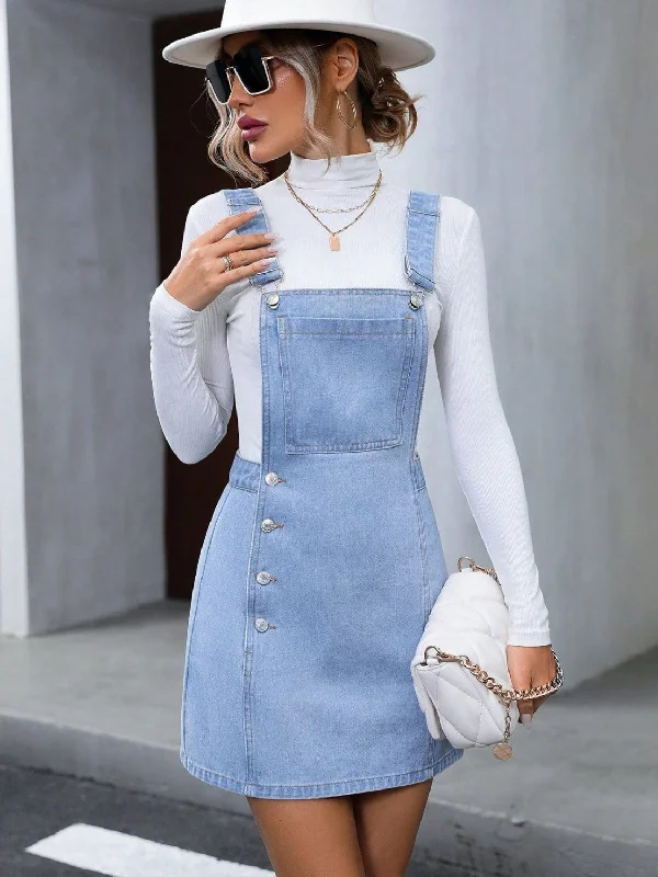 Chic for every occasion and style   Wide Strap Denim Overall Dress