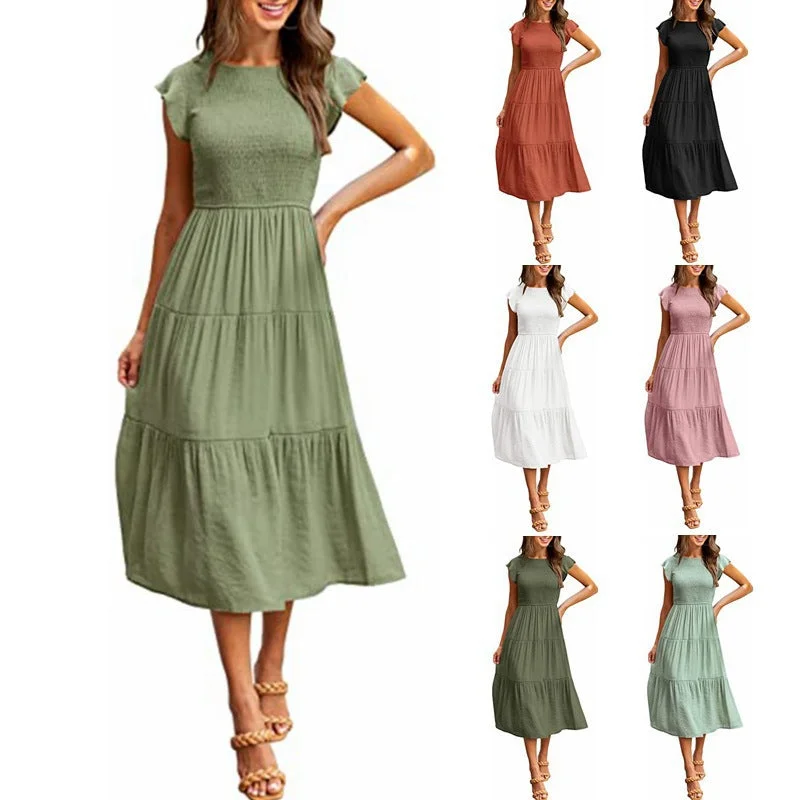 Trendy women’s clothing that suits every taste Women's Trendy Flounced Sleeve Pleating Short-sleeved Dresses Trendy women’s clothing that suits every taste Women's Trendy Flounced Sleeve Pleating Short-sleeved Dresses