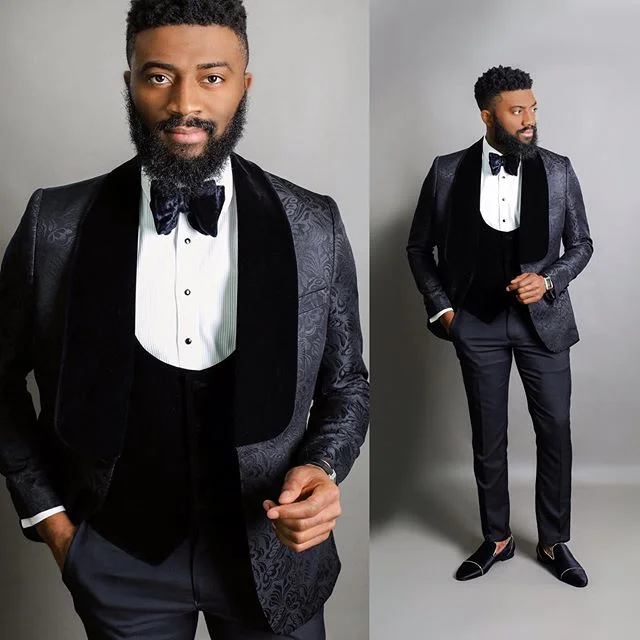 Get 25% off select men’s clothing when you shop online!  Black Jacquard Jacket Men Suit Slim Fit Blazer