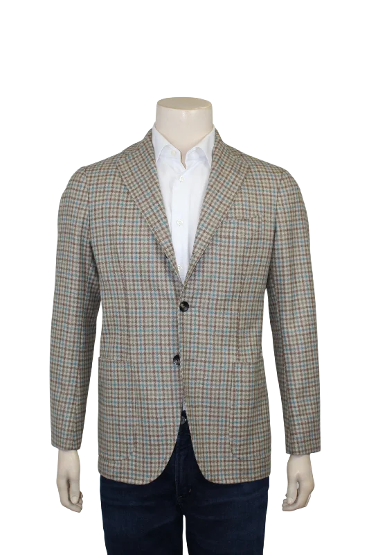 New season, new deals – shop men's clothing now!  Aqua Brown Tan Check Sport Coat