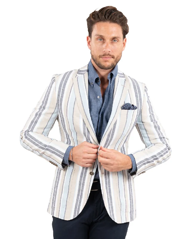 Big discounts on men’s wear – Shop now and save!  Blue Linen Cotton Striped Jacket