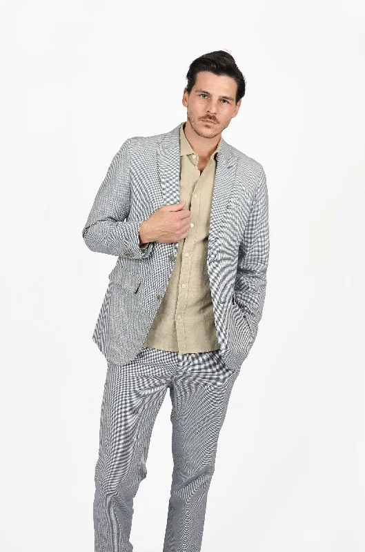 Affordable clothing for men and women – Shop today for big savings.  Blue Linen Peak Lapel Houndstooth Blazer