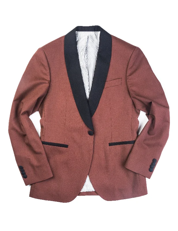 Get ready for the season with exclusive savings on trendy clothes. BKT50 Shawl Collar Dinner Jacket in Herringbone Wool/Cotton - Brick Get ready for the season with exclusive savings on trendy clothes. BKT50 Shawl Collar Dinner Jacket in Herringbone Wool/Cotton - Brick