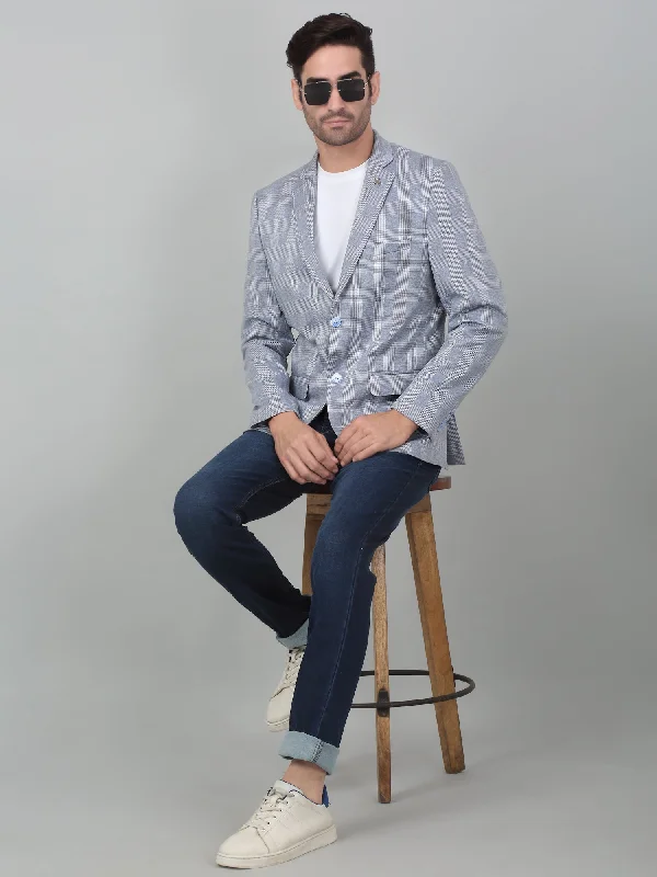 Exclusive online discounts – Shop clothing for every occasion!  Cantabil Men Blue Checkered Notch Lapel Casual Blazer