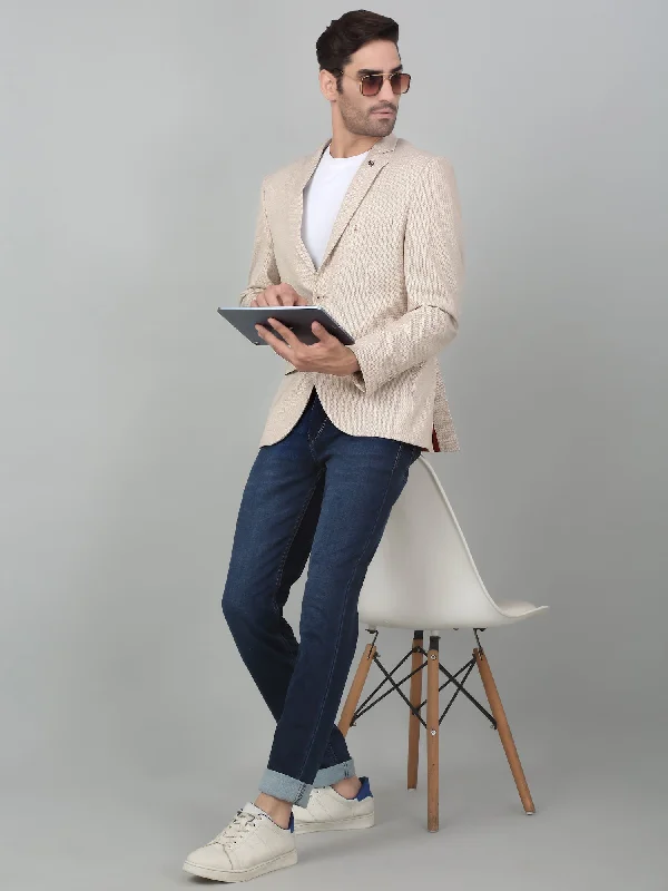 Seasonal sale  Cantabil Men Fawn Self Design Notch Lapel Casual Blazer