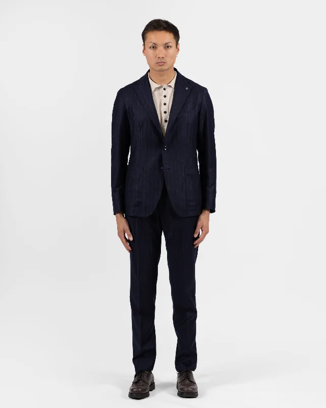 Shop affordable and stylish clothing – Limited-time discounts.  Dakar Virgin Wool Suit - Navy Blue Striped