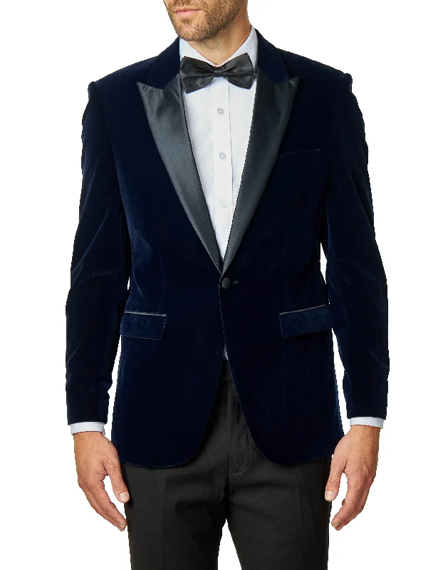Get ready for your next season with amazing savings on all clothing. DINNER GARY – NAVY SOFT VELVET TUXEDO JACKET Get ready for your next season with amazing savings on all clothing. DINNER GARY – NAVY SOFT VELVET TUXEDO JACKET