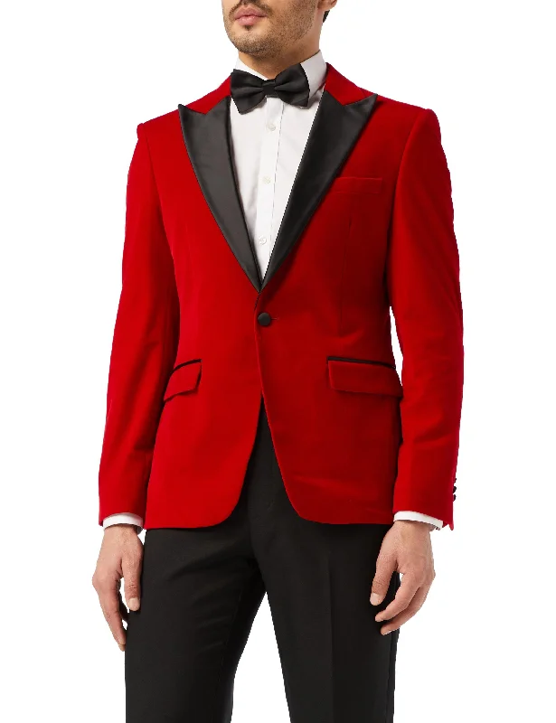 Exclusive offers on men’s wardrobe essentials – save more now!  DINNER JES - Red Soft Velvet Tuxedo Jacket