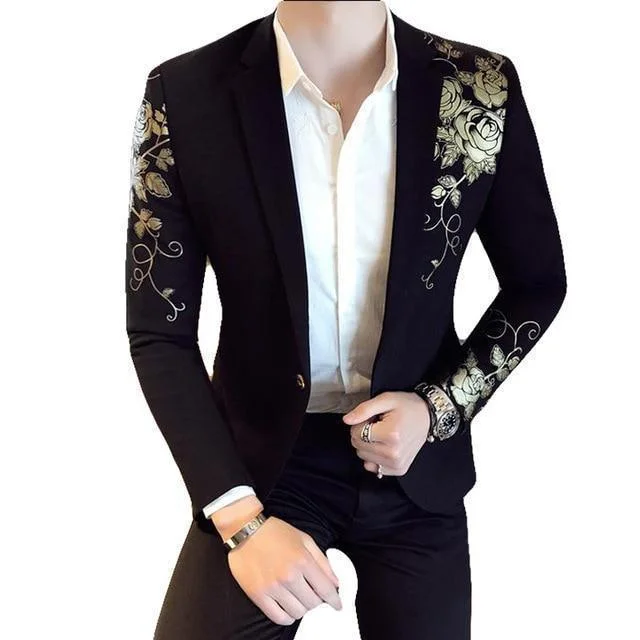 Exclusive offers on the latest clothing styles for men .  Men Blazer - Floral Gold Print Casual Blazer