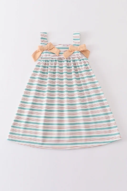 Green stripe bow dress