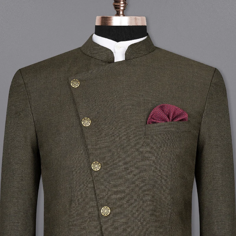 Flash discounts – men’s clothing essentials for less.  Merlin Green Cross Placket Bandhgala Wool Rich Blazer
