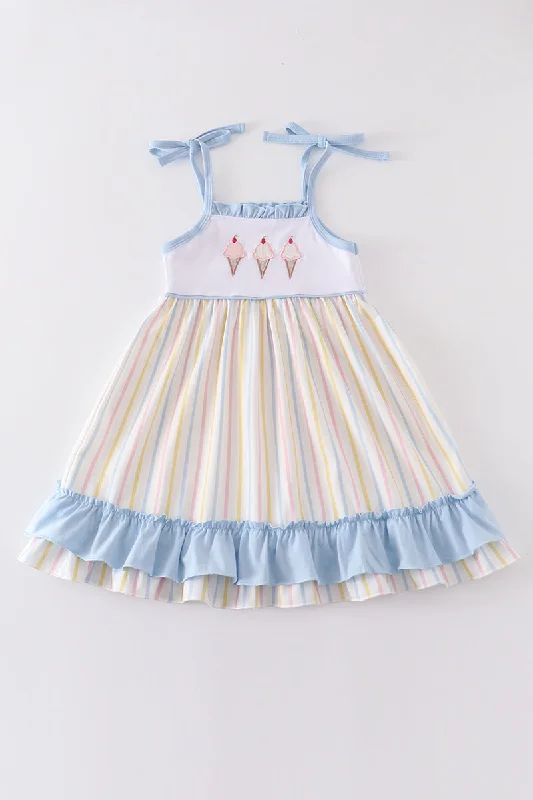 Multicolored stripe ice cream applique dress