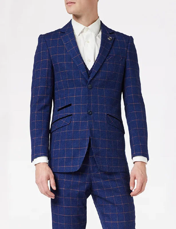 Shop the latest men's clothing trends at a fraction of the price. ORANGE WINDOW CHECK ON BLUE JACKET & WAISTCOAT Shop the latest men's clothing trends at a fraction of the price. ORANGE WINDOW CHECK ON BLUE JACKET & WAISTCOAT