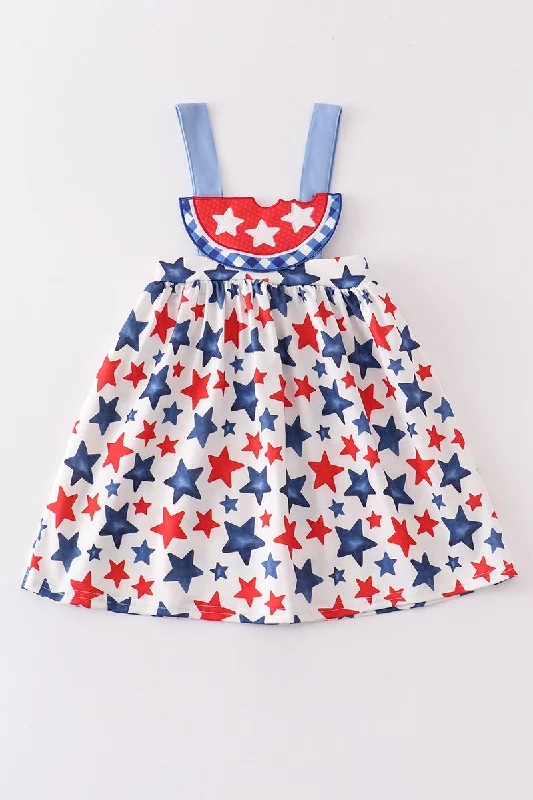 Patriotic star print watermelon applique dress