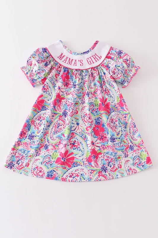 Pink floral print mama's girl embroidery dress