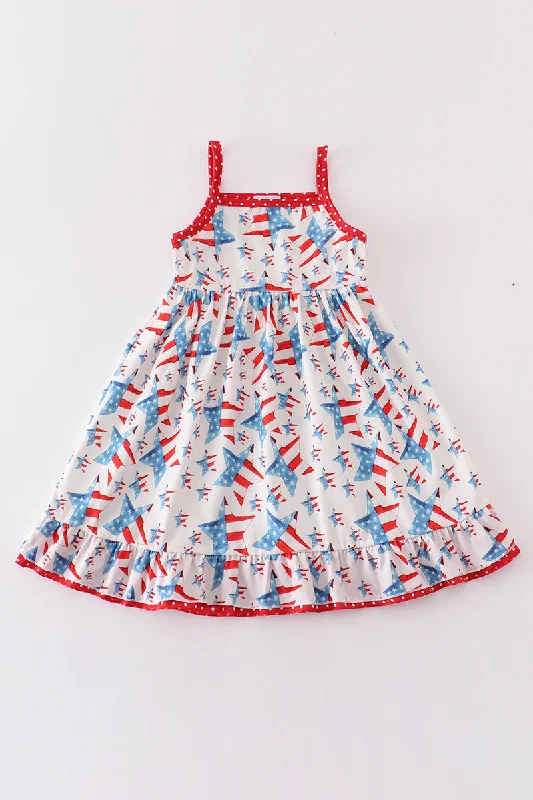 Red patriotic star flag print dress