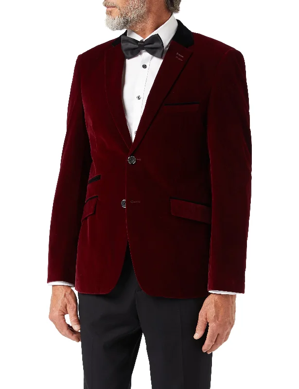 Flash sale on trendy clothing – Limited time offers available online.  SAM - Burgundy Velvet Blazer