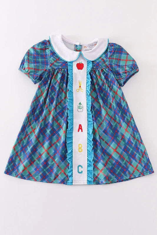 Teal apple ABC embroidery dress