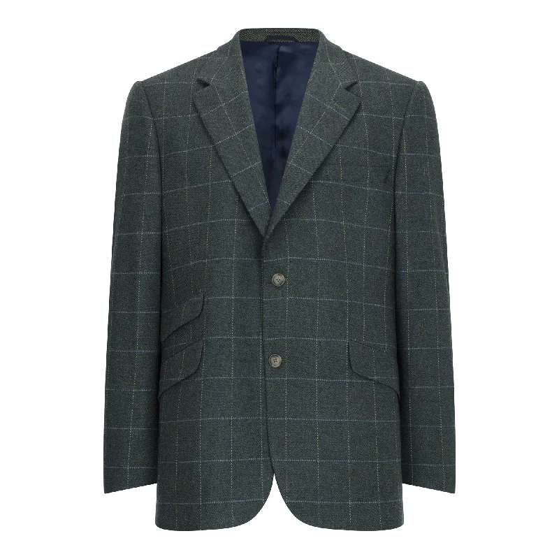 Big discounts – don’t miss out!  Teal Windowpane James Classic Gents Tweed Jacket