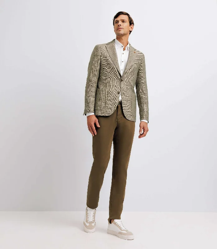 Save on stylish, high-quality clothing for every occasion –  Veste kaki et beige en lin à coudières
