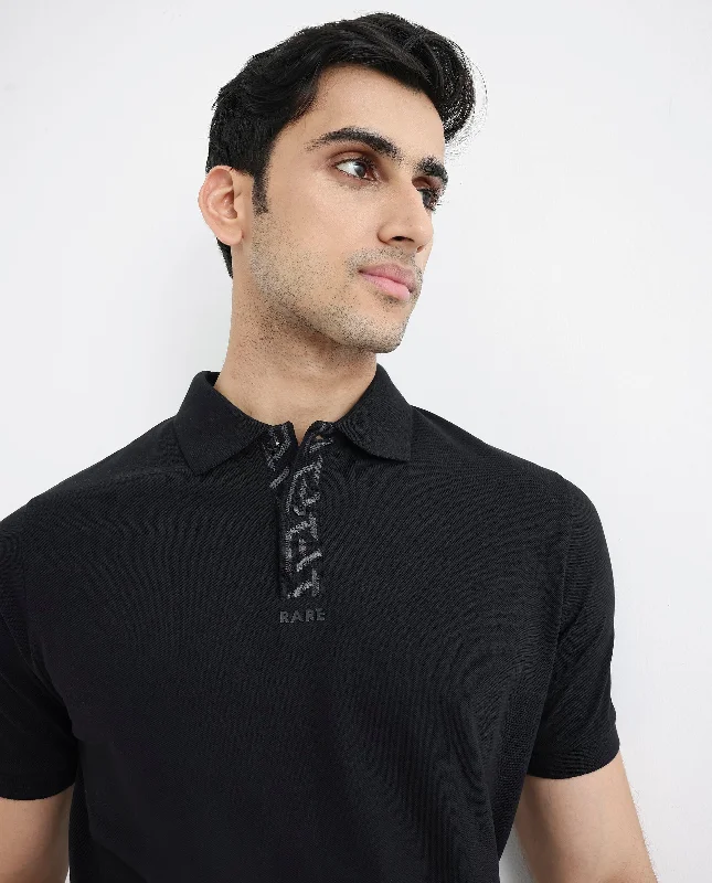 Save on trendy clothing for every season –Shoppers get exclusive deals.  Rare Rabbit Men's Ark Black Cotton Fabric Short Sleeve Button Closure Regular Fit Plain Polo T-Shirt