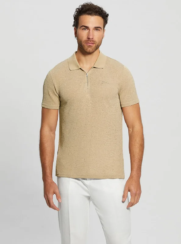 Huge deals on men’s clothing – Limited-time only!  Beige Gauze Jersey Polo T-Shirt