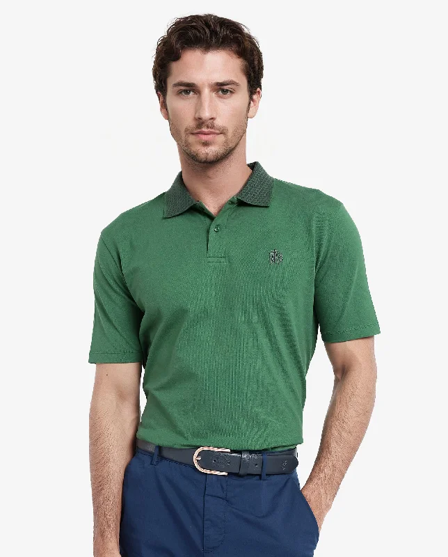 Shop seasonal clothing deals – Big savings on fashion essentials.  Rare Rabbit Men's Booth Green Short Sleeve Textured Collar Embroidered Logo Plain Polo T-Shirt