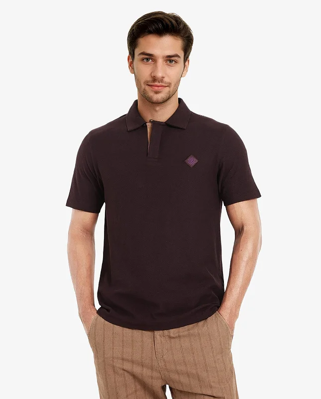  – Shop stylish items today!  Rare Rabbit Men's Charles Dark Purple Cotton Fabric Short Sleeve Regular Fit Plain Knitted Polo T-Shirt